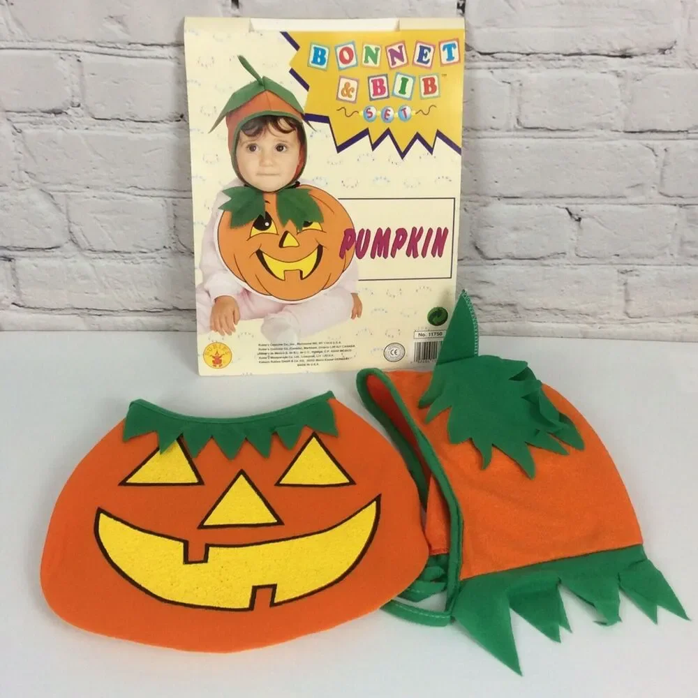 Pumpkin Bonnet & Bib Costume Halloween Party Theater Unisex Orange/Green/Yellow
